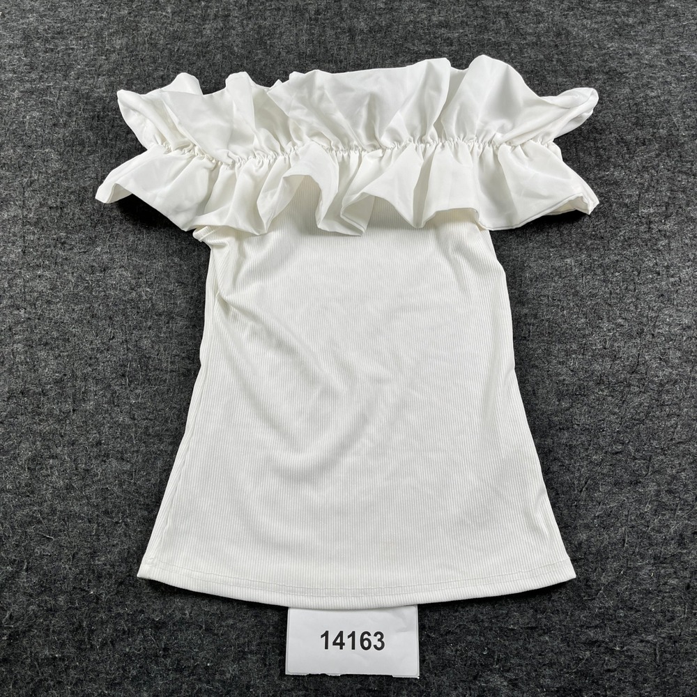 Womens Off Shoulder Ruffle Blouse Top Small White Ribbed Knit Casual Outdoor